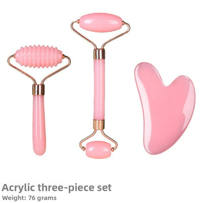 Crystal-Effect Resin Facial Massage Roller & Gua Sha Stone Set