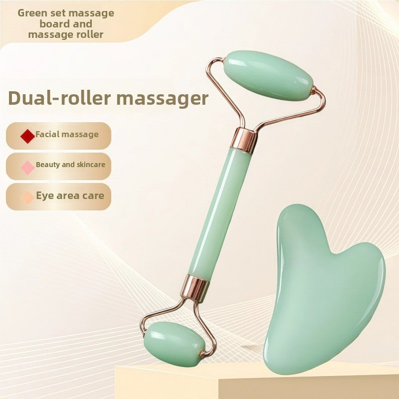 Crystal-Effect Resin Facial Massage Roller & Gua Sha Stone Set