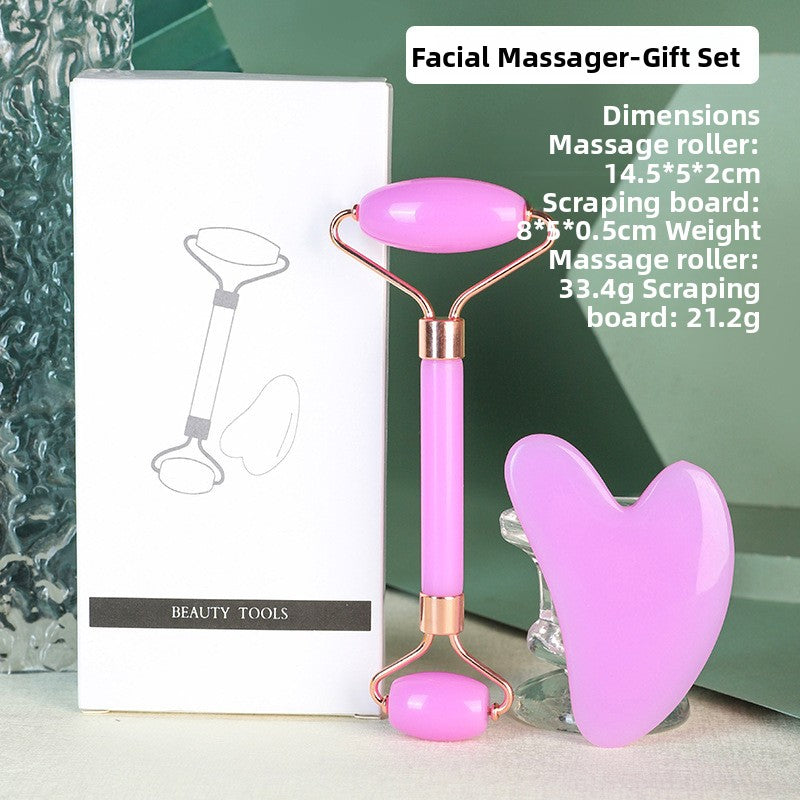 Crystal-Effect Resin Facial Massage Roller & Gua Sha Stone Set