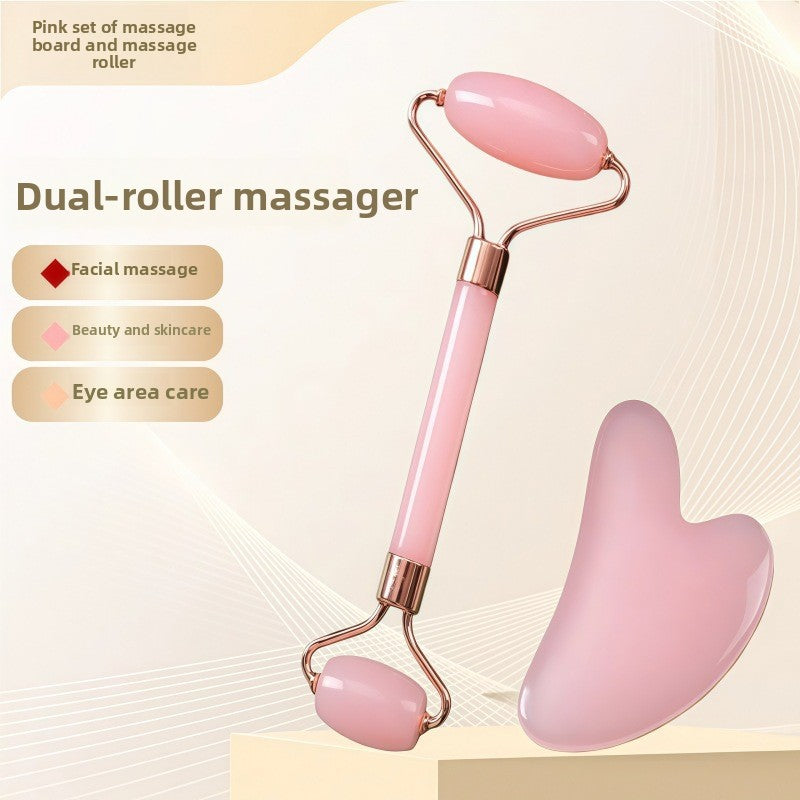 Crystal-Effect Resin Facial Massage Roller & Gua Sha Stone Set