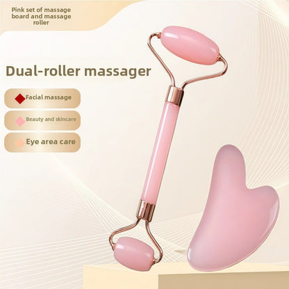 Crystal-Effect Resin Facial Massage Roller & Gua Sha Stone Set
