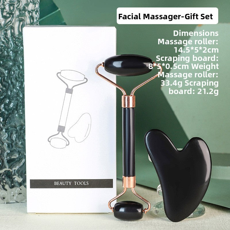 Crystal-Effect Resin Facial Massage Roller & Gua Sha Stone Set