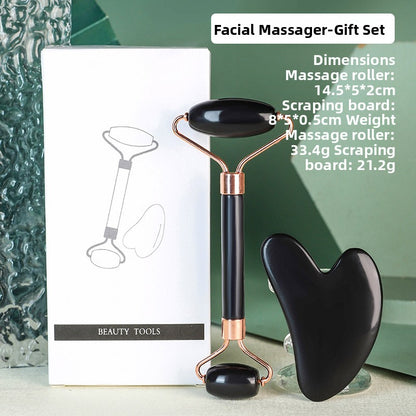 Crystal-Effect Resin Facial Massage Roller & Gua Sha Stone Set