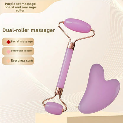 Crystal-Effect Resin Facial Massage Roller & Gua Sha Stone Set