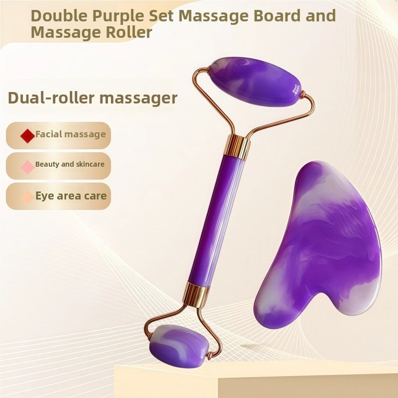 Crystal-Effect Resin Facial Massage Roller & Gua Sha Stone Set