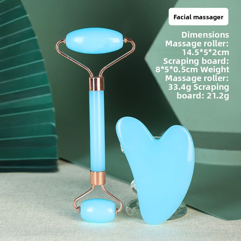 Crystal-Effect Resin Facial Massage Roller & Gua Sha Stone Set