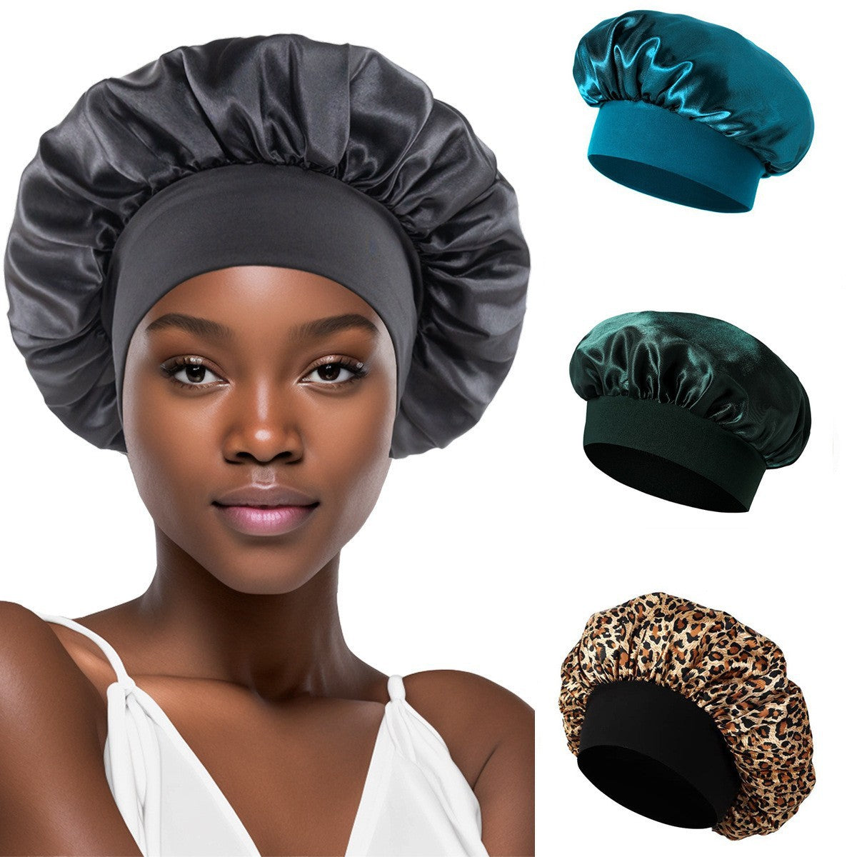 Satin Wide Brim Shower Cap for Hair Protection