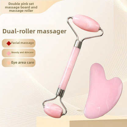 Crystal-Effect Resin Facial Massage Roller & Gua Sha Stone Set