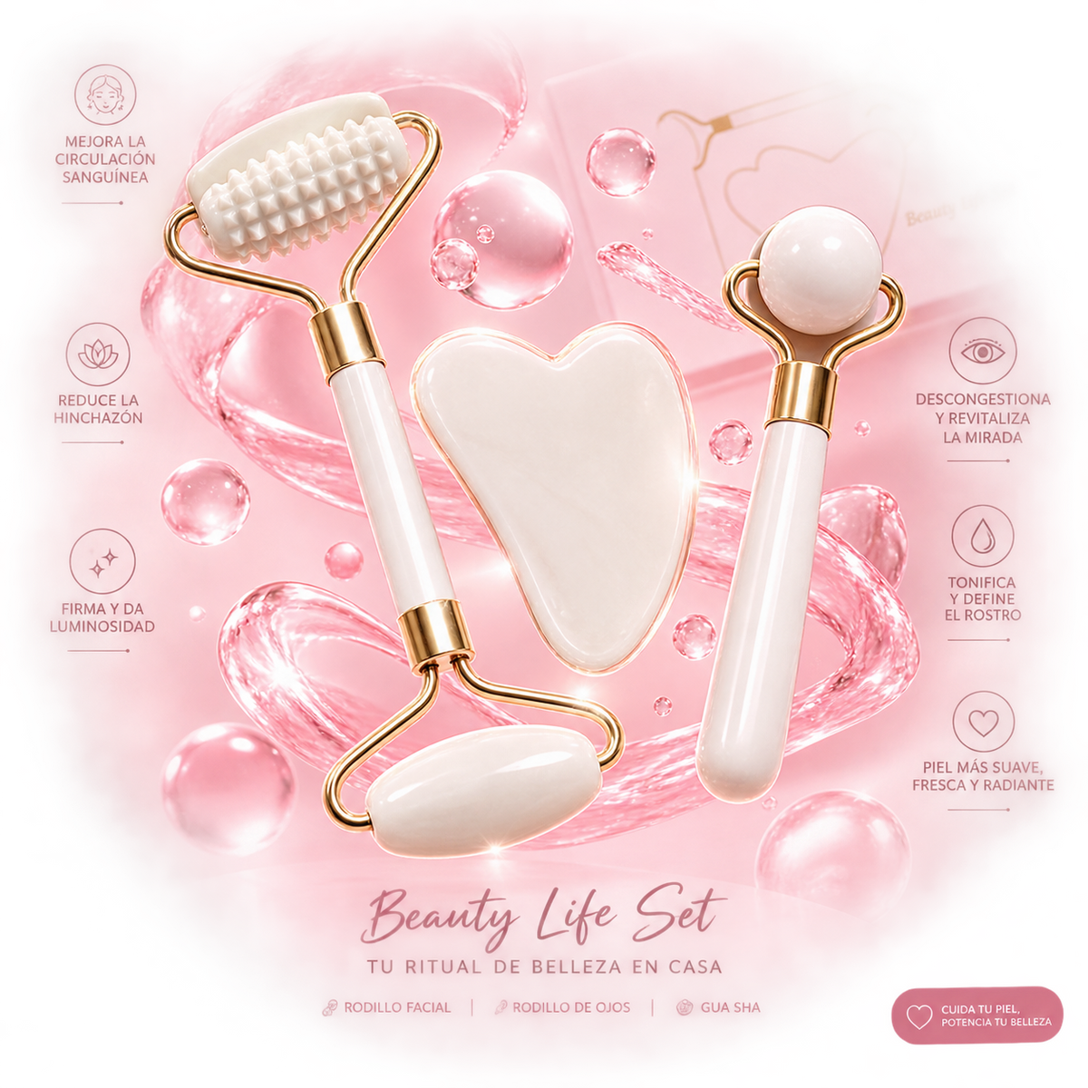 Crystal-Effect Resin Facial Massage Roller & Gua Sha Stone Set