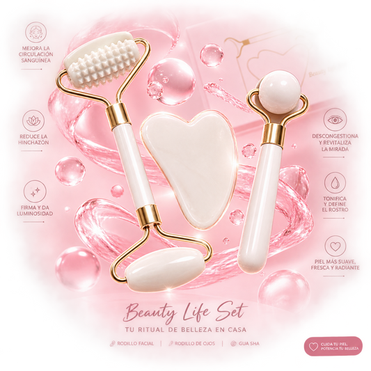 Crystal-Effect Resin Facial Massage Roller & Gua Sha Stone Set