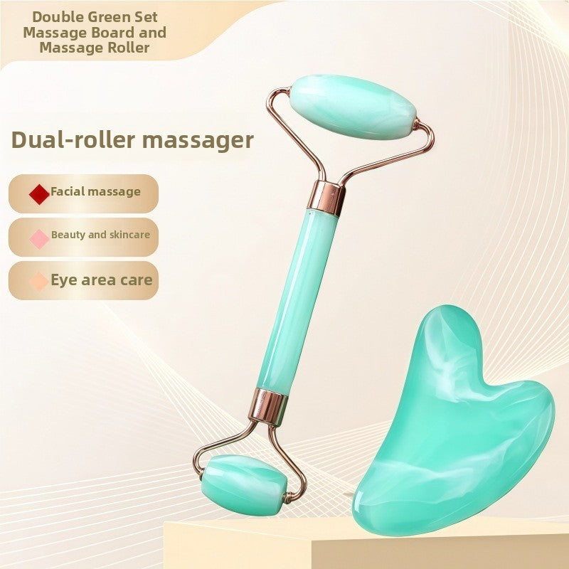 Crystal-Effect Resin Facial Massage Roller & Gua Sha Stone Set