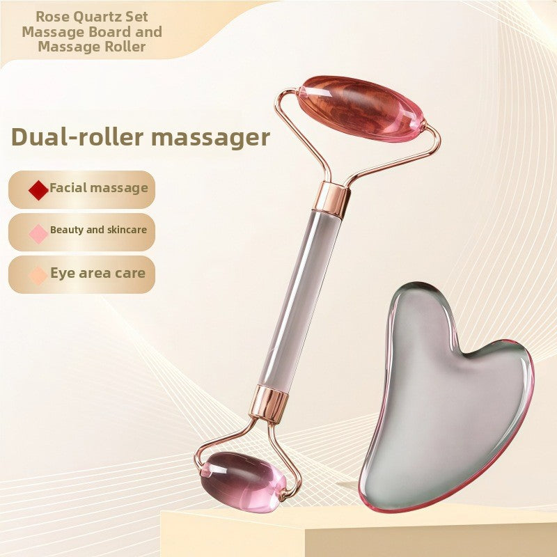 Crystal-Effect Resin Facial Massage Roller & Gua Sha Stone Set