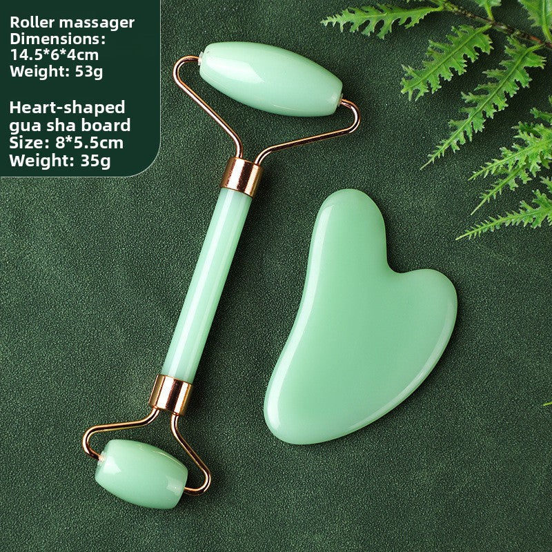 Crystal-Effect Resin Facial Massage Roller & Gua Sha Stone Set