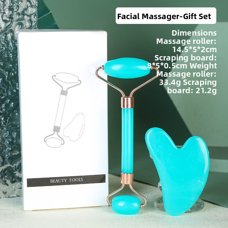 Crystal-Effect Resin Facial Massage Roller & Gua Sha Stone Set