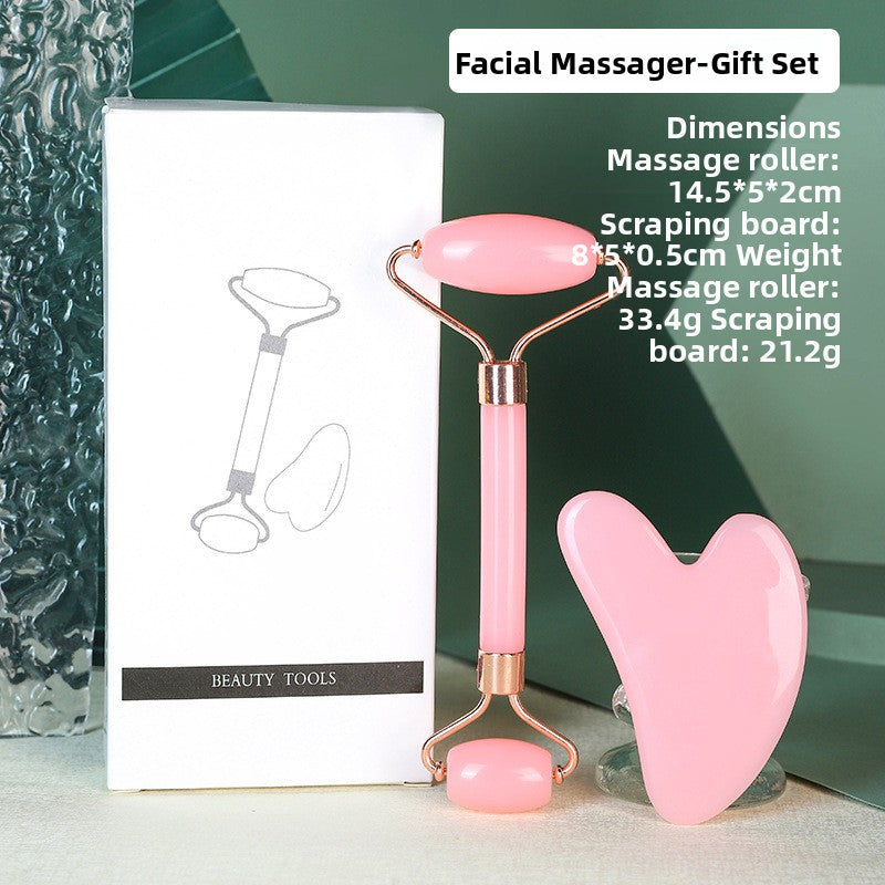 Crystal-Effect Resin Facial Massage Roller & Gua Sha Stone Set