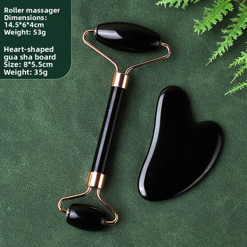 Crystal-Effect Resin Facial Massage Roller & Gua Sha Stone Set